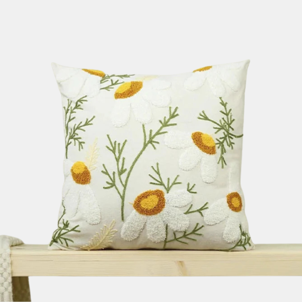 Geborduurde Bloemen Sierkussenhoes Zachte Touch Handgemaakt Elegant-Cushion Cover-DeWoonVallei-DeWoonVallei