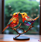 Gebrandschilderd Vogel Ornament – Handgemaakt Design & Kleurrijke Woondecoratie-Home & Garden-DeWoonVallei-Liefde (2 vogels)-DeWoonVallei