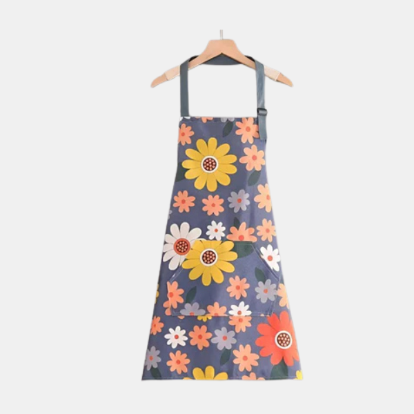 Gecoate Katoenen Schort Bloemenprint Verstelbaar Waterafstotend Praktisch-Kitchen Accessories-DeWoonVallei-Zonnige Bloemen-DeWoonVallei