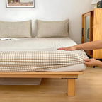 Geruit Hoeslaken Zacht Comfort Modern Minimalistisch Design Stijl-Bedding-DeWoonVallei-Eenpersoons-Beige-DeWoonVallei