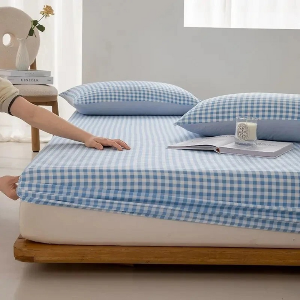 Geruit Hoeslaken Zacht Comfort Modern Minimalistisch Design Stijl-Bedding-DeWoonVallei-Eenpersoons-Blauw-DeWoonVallei