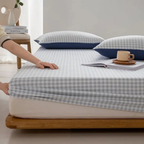 Geruit Hoeslaken Zacht Comfort Modern Minimalistisch Design Stijl-Bedding-DeWoonVallei-Eenpersoons-Donkerblauw-DeWoonVallei