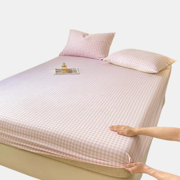 Geruit Hoeslaken Zacht Comfort Modern Minimalistisch Design Stijl-Bedding-DeWoonVallei-Eenpersoons-Roze-DeWoonVallei