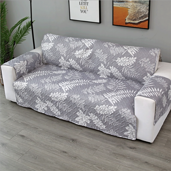 Gewatteerde Huisdier Sofa Beschermerhoes Modern Waterbestendige Bankhoes-Sofa cover-DeWoonVallei-Eenzitter (55 x 196 cm)-Grijze Bladeren-DeWoonVallei