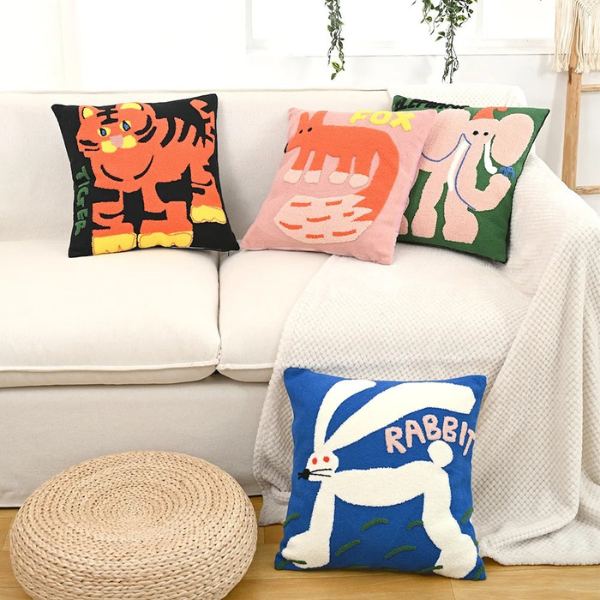 Gezellige Nordic Dieren Kussensloop Geborduurd Zacht Woonaccessoire-Cushion Cover-DeWoonVallei-DeWoonVallei