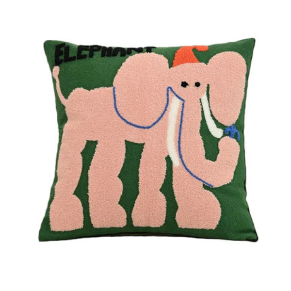 Gezellige Nordic Dieren Kussensloop Geborduurd Zacht Woonaccessoire-Cushion Cover-DeWoonVallei-Olifant-DeWoonVallei