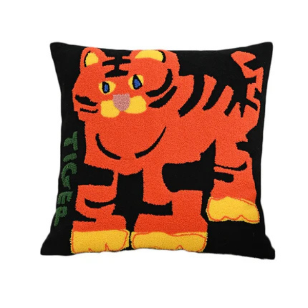 Gezellige Nordic Dieren Kussensloop Geborduurd Zacht Woonaccessoire-Cushion Cover-DeWoonVallei-Tijger-DeWoonVallei