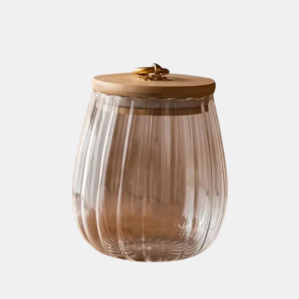 Glazen Theeblik Rond met Houten Deksel voor Verse Thee-Food Storage Containers-DeWoonVallei-Rond-DeWoonVallei