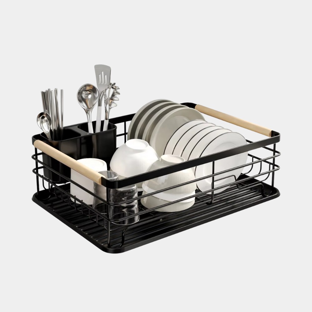 Groot Afdruiprek met Aftapbak – Roestvrij Afdruiprek met Bestekhouder voor Keukenorganisatie-Home & Living-DeWoonVallei-1-DeWoonVallei