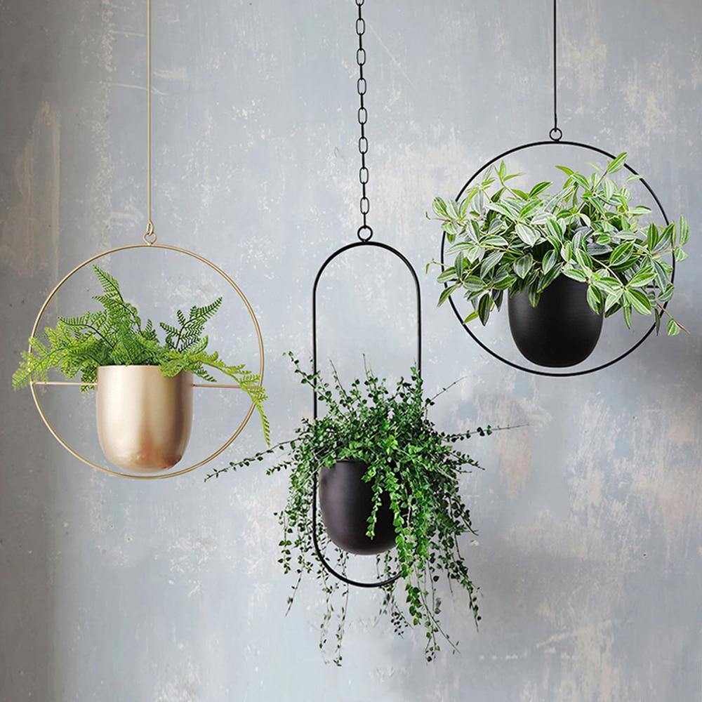 Halo Hangende Metalen Plantenhouder – Modern Gouden Design voor Binnen & Buiten-Hanging Planters-DeWoonVallei-DeWoonVallei