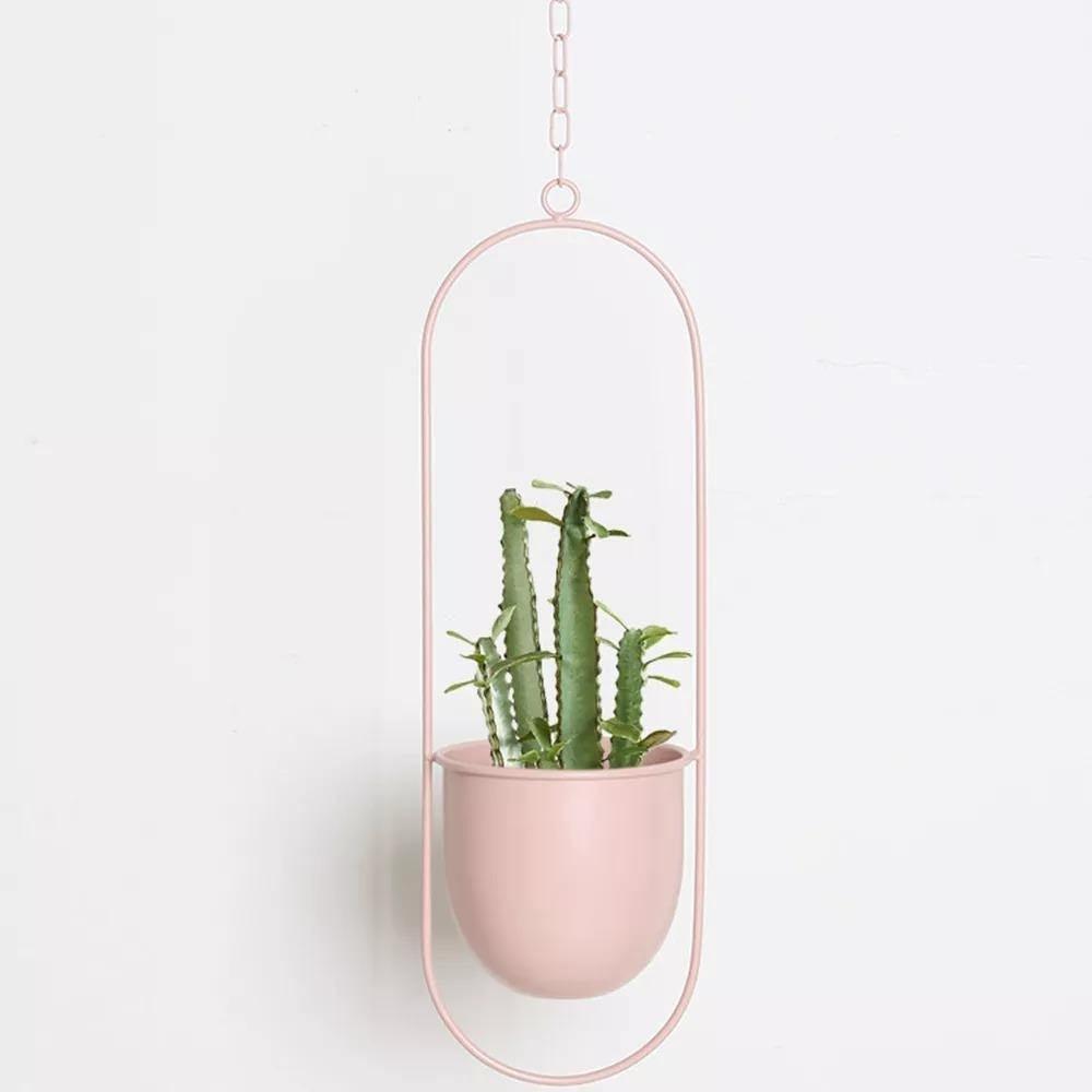 Halo Hangende Metalen Plantenhouder – Modern Gouden Design voor Binnen & Buiten-Hanging Planters-DeWoonVallei-Lichtroze-Langwerpig-DeWoonVallei