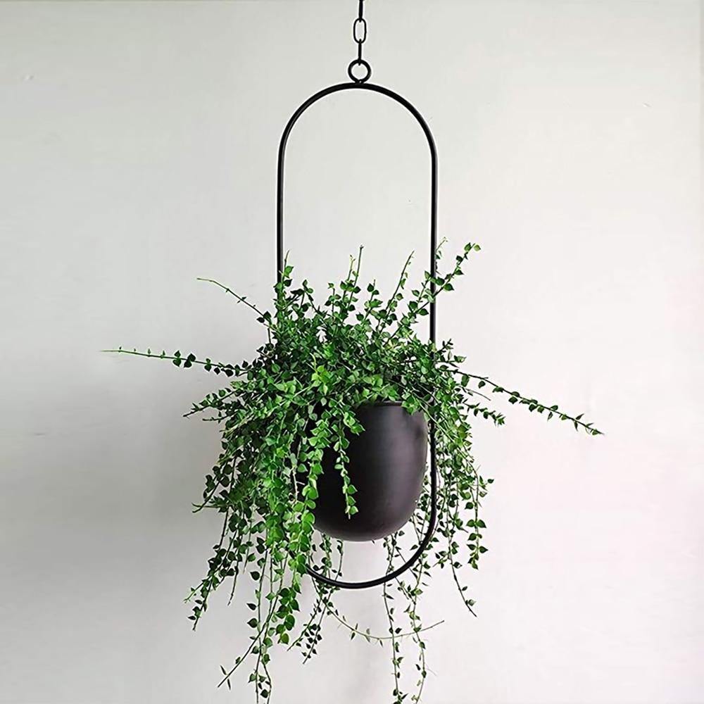 Halo Hangende Metalen Plantenhouder – Modern Gouden Design voor Binnen & Buiten-Hanging Planters-DeWoonVallei-Zwart-Langwerpig-DeWoonVallei
