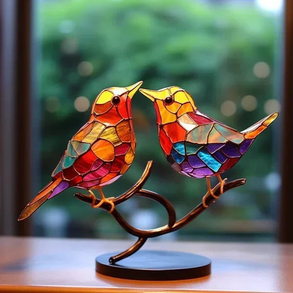 Handgemaakt Glas Vogelbeeld – Artistieke Decoratie met Tijdloze Elegantie-DeWoonVallei-2 vogels-DeWoonVallei