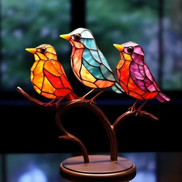 Handgemaakt Glas Vogelbeeld – Artistieke Decoratie met Tijdloze Elegantie-DeWoonVallei-3 vogels B-DeWoonVallei