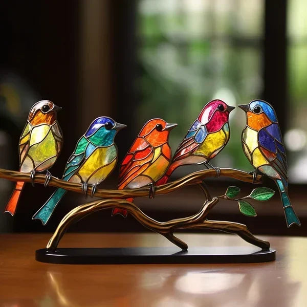 Handgemaakt Glas Vogelbeeld – Artistieke Decoratie met Tijdloze Elegantie-DeWoonVallei-5 vogels-DeWoonVallei