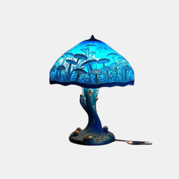 Handgemaakte Hars Paddenstoel Lamp Big Foot Stijl met Levendige Bloemengloed-Table Lamp-DeWoonVallei-Blauwe Paddenstoel-DeWoonVallei