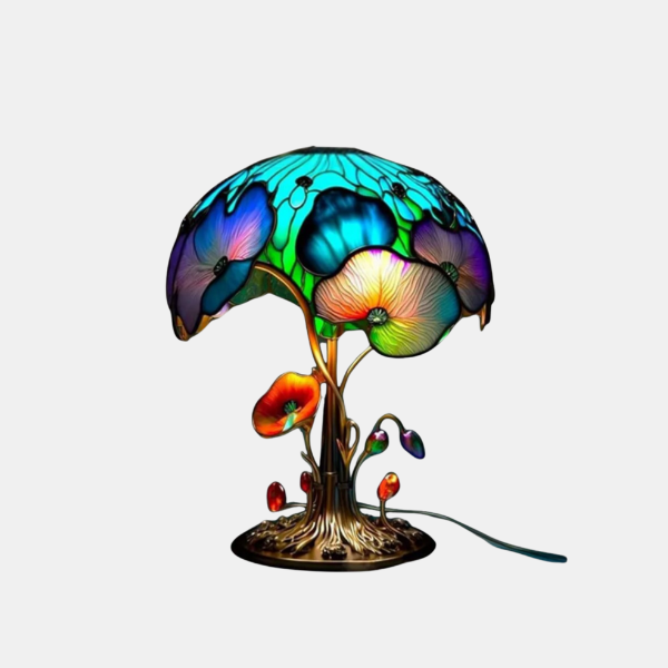 Handgemaakte Hars Paddenstoel Lamp Big Foot Stijl met Levendige Bloemengloed-Table Lamp-DeWoonVallei-Bloeiende Paddenstoel-DeWoonVallei