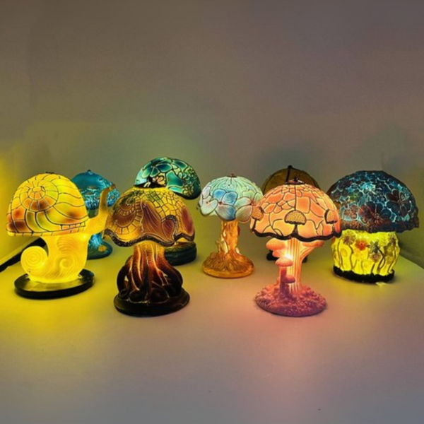 Handgemaakte Hars Paddenstoel Lamp Big Foot Stijl met Levendige Bloemengloed-Table Lamp-DeWoonVallei-DeWoonVallei