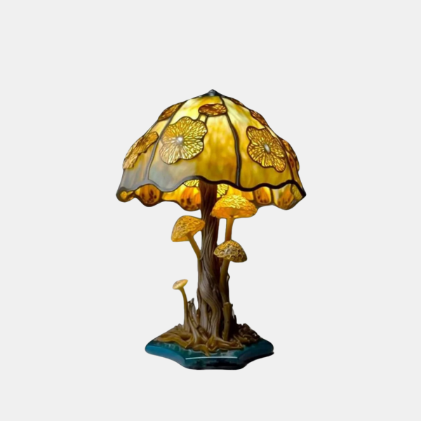 Handgemaakte Hars Paddenstoel Lamp Big Foot Stijl met Levendige Bloemengloed-Table Lamp-DeWoonVallei-Gele Bloem-DeWoonVallei
