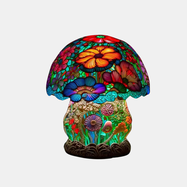 Handgemaakte Hars Paddenstoel Lamp Big Foot Stijl met Levendige Bloemengloed-Table Lamp-DeWoonVallei-Grote Paddenstoel-DeWoonVallei