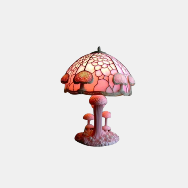 Handgemaakte Hars Paddenstoel Lamp Big Foot Stijl met Levendige Bloemengloed-Table Lamp-DeWoonVallei-Roze Paddenstoel-DeWoonVallei