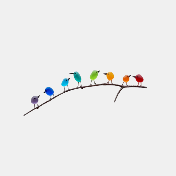 Handgemaakte Regenboogvogels van Zeeglas Wanddecoratie Kustdecoratie met Drijfhout voor Thuis-DeWoonVallei-20 cm x 15 cm (8 vogels)-DeWoonVallei