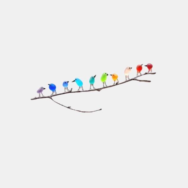 Handgemaakte Regenboogvogels van Zeeglas Wanddecoratie Kustdecoratie met Drijfhout voor Thuis-DeWoonVallei-25 cm x 20 cm (10 vogels)-DeWoonVallei