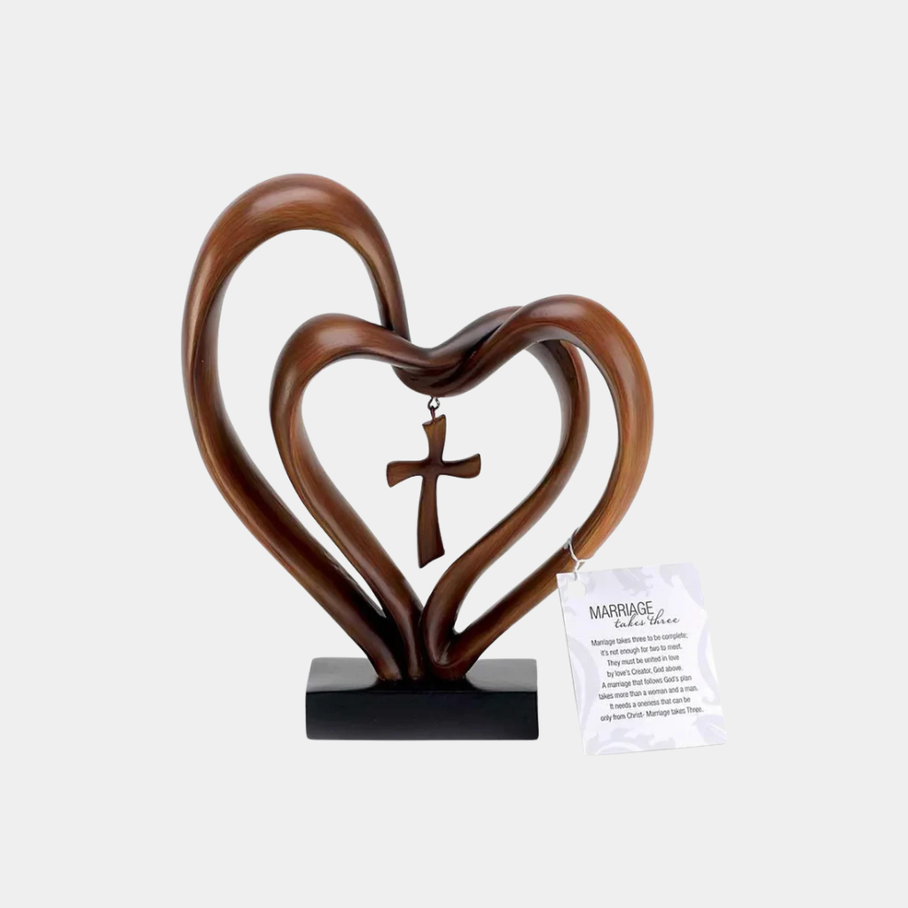 Hartbeeld met Kruis – Verstrengeld Tafeldecor voor Symbolische Verbondenheid-Sculptures-DeWoonVallei-DeWoonVallei