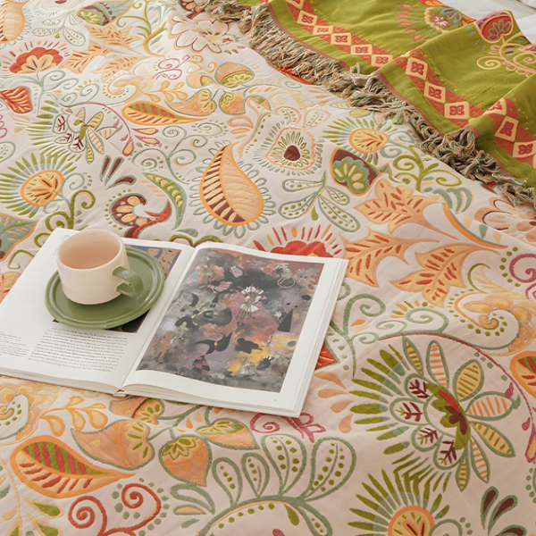 Herfstblad Boho Omkeerbaar Deken Zachte Katoenen Plaid met Kwastjes voor Gezelligheid en Comfort-Cotton Blankets-DeWoonVallei-DeWoonVallei