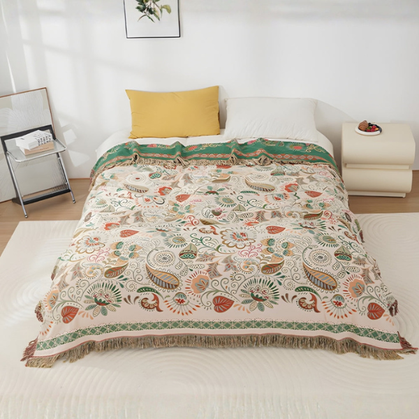 Herfstblad Boho Omkeerbaar Deken Zachte Katoenen Plaid met Kwastjes voor Gezelligheid en Comfort-Cotton Blankets-DeWoonVallei-DeWoonVallei