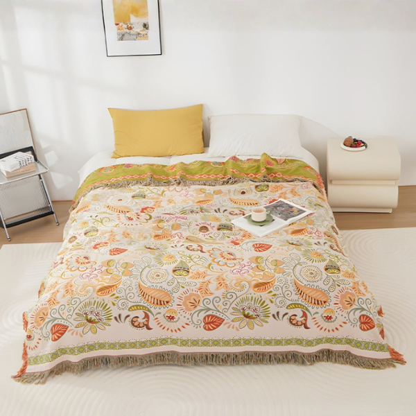 Herfstblad Boho Omkeerbaar Deken Zachte Katoenen Plaid met Kwastjes voor Gezelligheid en Comfort-Cotton Blankets-DeWoonVallei-DeWoonVallei
