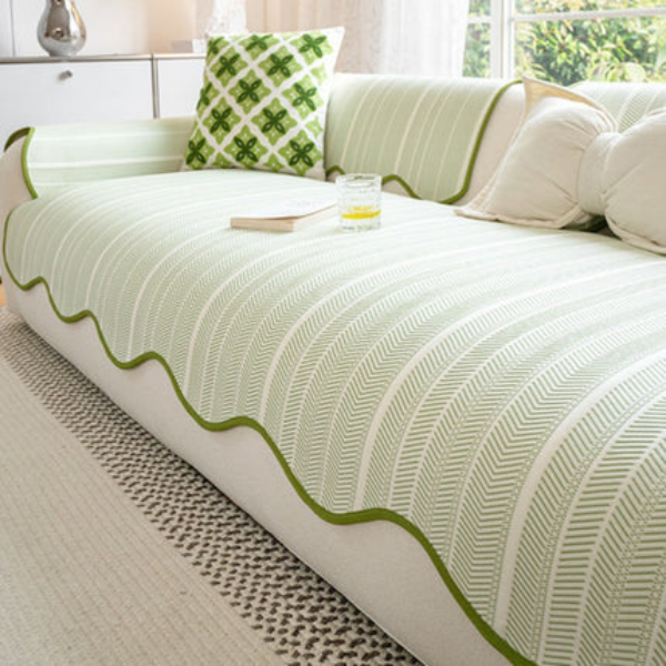 Herringbone Scallop Edge Bankhoes Zachte Microvezel Beschermhoes voor Woonkamer-Sofa Covers-DeWoonVallei-DeWoonVallei