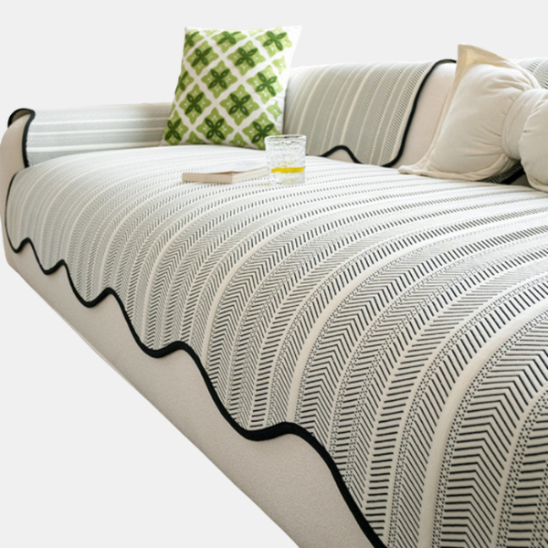 Herringbone Scallop Edge Bankhoes Zachte Microvezel Beschermhoes voor Woonkamer-Sofa Covers-DeWoonVallei-DeWoonVallei