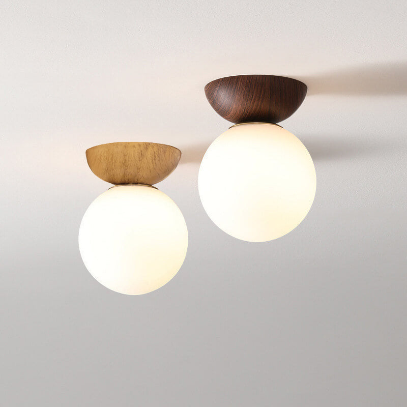 Houten Globe Plafondlamp – Moderne Glasbol Verlichting met Scandinavische Uitstraling-Ceiling Lamp-DeWoonVallei-DeWoonVallei