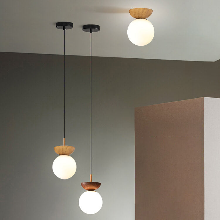 Houten Globe Plafondlamp – Moderne Glasbol Verlichting met Scandinavische Uitstraling-Ceiling Lamp-DeWoonVallei-DeWoonVallei
