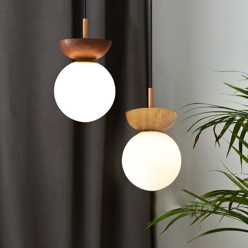 Houten Globe Plafondlamp – Moderne Glasbol Verlichting met Scandinavische Uitstraling-Ceiling Lamp-DeWoonVallei-DeWoonVallei