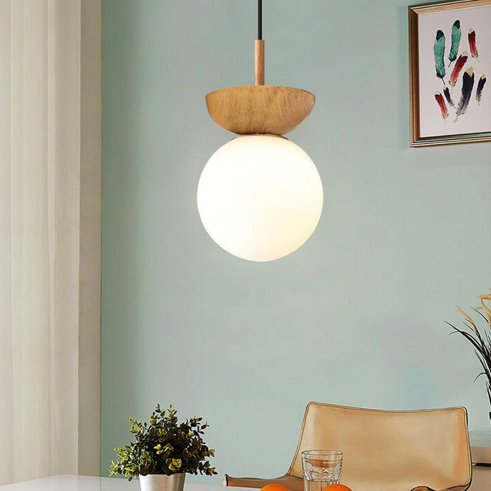 Houten Globe Plafondlamp – Moderne Glasbol Verlichting met Scandinavische Uitstraling-Ceiling Lamp-DeWoonVallei-DeWoonVallei