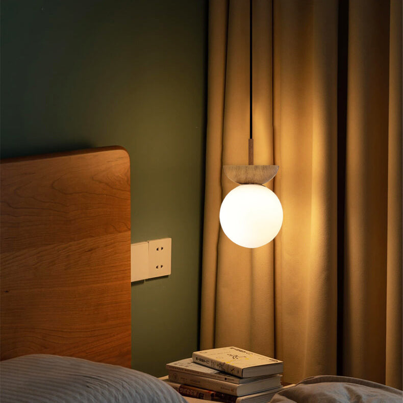 Houten Globe Plafondlamp – Moderne Glasbol Verlichting met Scandinavische Uitstraling-Ceiling Lamp-DeWoonVallei-DeWoonVallei
