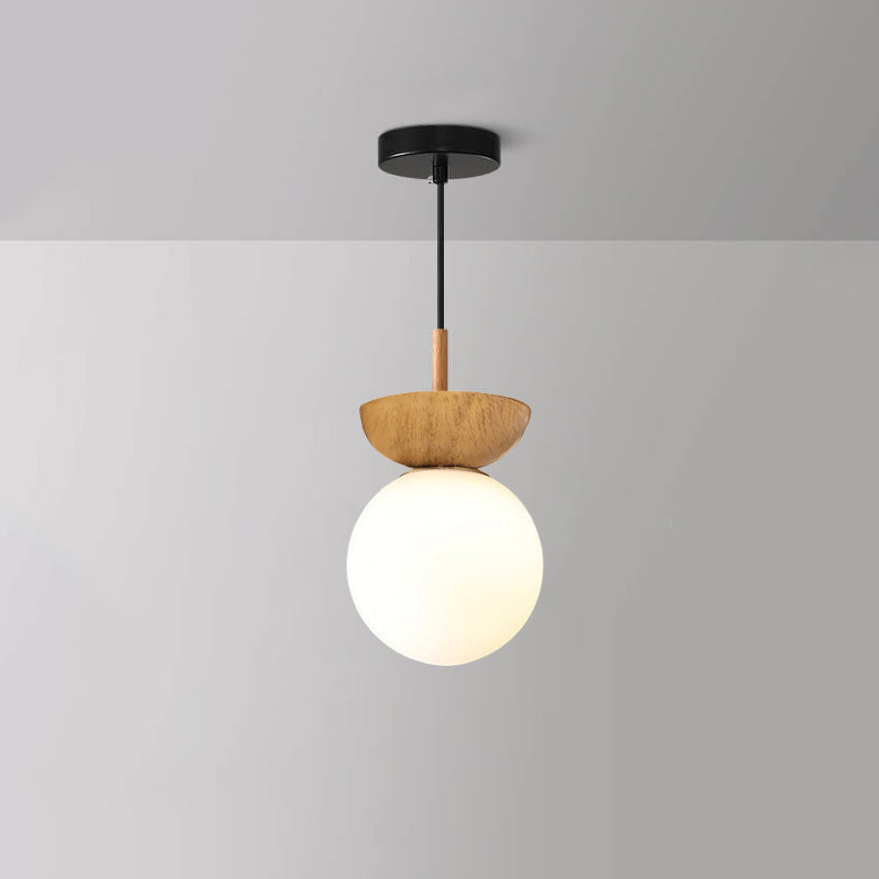 Houten Globe Plafondlamp – Moderne Glasbol Verlichting met Scandinavische Uitstraling-Ceiling Lamp-DeWoonVallei-DeWoonVallei
