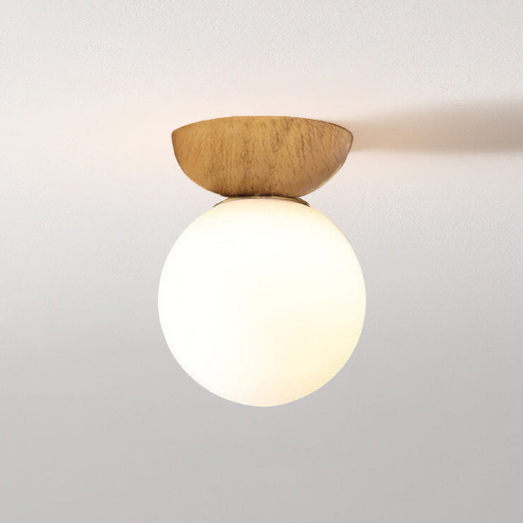 Houten Globe Plafondlamp – Moderne Glasbol Verlichting met Scandinavische Uitstraling-Ceiling Lamp-DeWoonVallei-DeWoonVallei