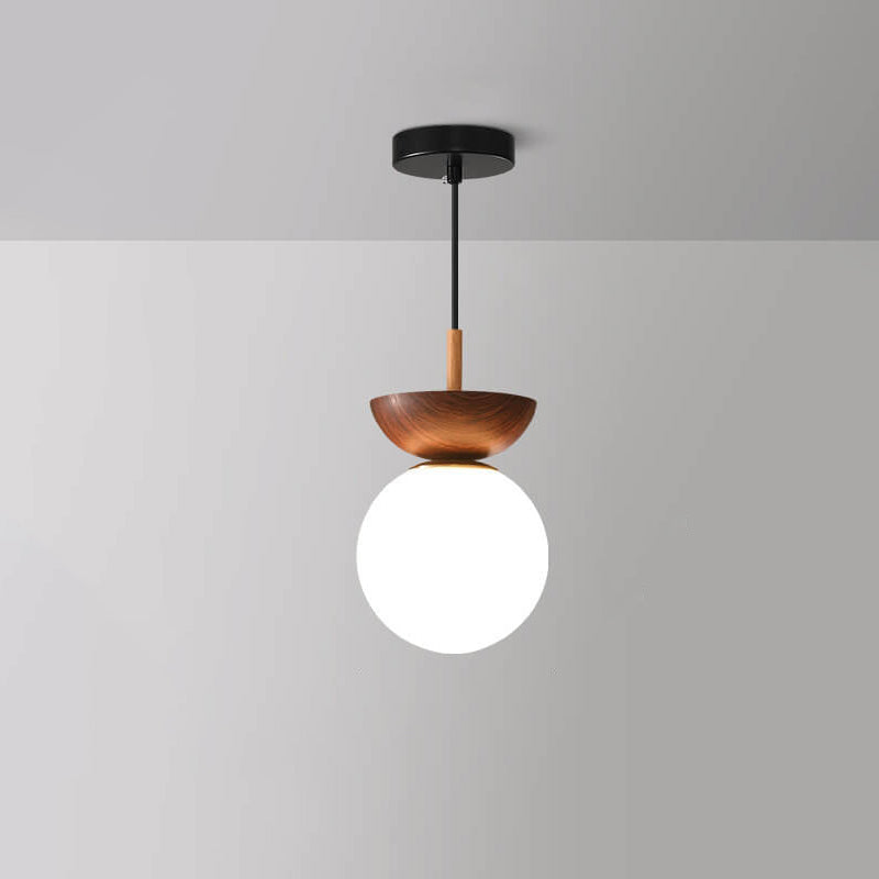 Houten Globe Plafondlamp – Moderne Glasbol Verlichting met Scandinavische Uitstraling-Ceiling Lamp-DeWoonVallei-DeWoonVallei