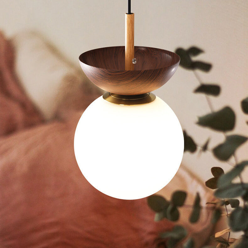 Houten Globe Plafondlamp – Moderne Glasbol Verlichting met Scandinavische Uitstraling-Ceiling Lamp-DeWoonVallei-DeWoonVallei