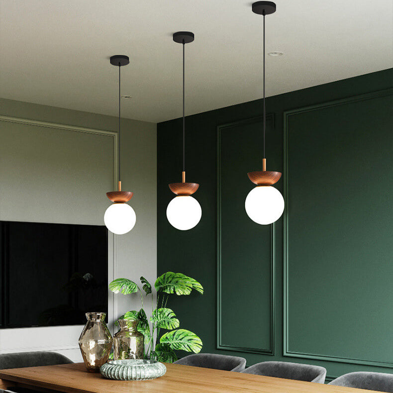 Houten Globe Plafondlamp – Moderne Glasbol Verlichting met Scandinavische Uitstraling-Ceiling Lamp-DeWoonVallei-DeWoonVallei
