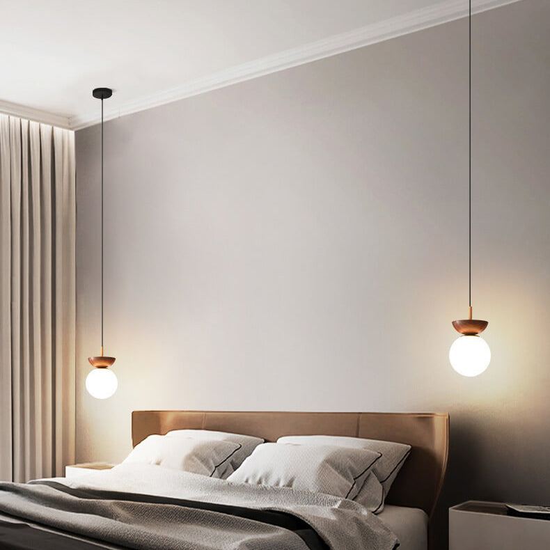 Houten Globe Plafondlamp – Moderne Glasbol Verlichting met Scandinavische Uitstraling-Ceiling Lamp-DeWoonVallei-DeWoonVallei