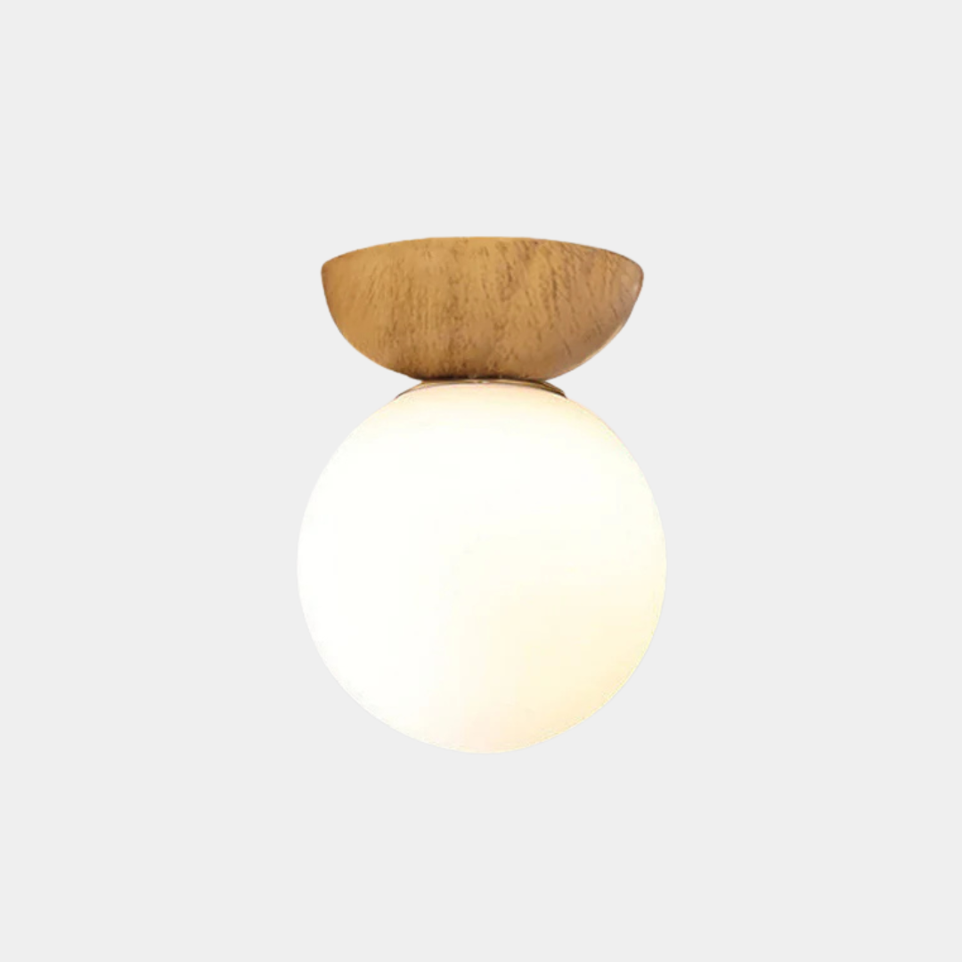 Houten Globe Plafondlamp – Moderne Glasbol Verlichting met Scandinavische Uitstraling-Ceiling Lamp-DeWoonVallei-DeWoonVallei