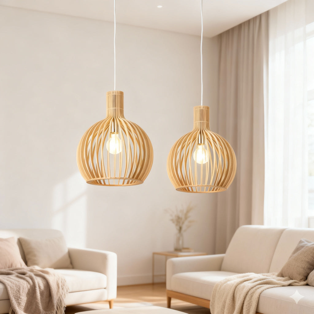Houten Hanglamp – Handgemaakt Design met Verstelbare Hoogte-Ceiling Lamp-DeWoonVallei-DeWoonVallei