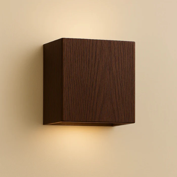 Houten Kubus Wandlamp Modern Minimalistisch Sfeerverlichting voor Gezellige Huizen-Wall Lamp-DeWoonVallei-Walnoot-Warm Licht-12 cm x 12 cm x H5 cm-DeWoonVallei