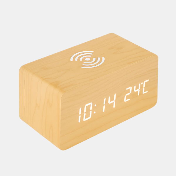 Houten LED Wekker Japandi Stijl met Draadloos Opladen en Spraakbesturing-Clock-DeWoonVallei-Bamboe-DeWoonVallei