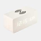 Houten LED Wekker Japandi Stijl met Draadloos Opladen en Spraakbesturing-Clock-DeWoonVallei-Wit-DeWoonVallei