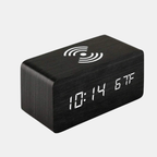 Houten LED Wekker Japandi Stijl met Draadloos Opladen en Spraakbesturing-Clock-DeWoonVallei-Zwart-DeWoonVallei